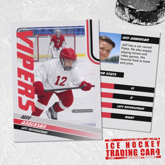 Red Ice Hockey Trading Card (Unleash your creativity with our red and black customizable ice hockey trading card )