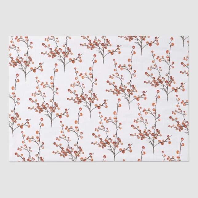 Red Ilex Berry Branches Tissue Paper (Front)