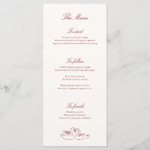 Red Illustrated Swans Whimsical Wedding Menu