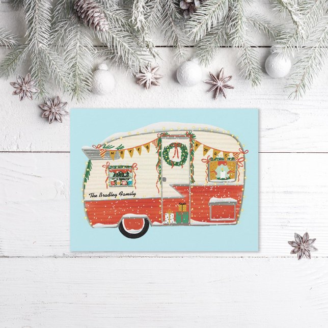 Red Illustrated Vintage Trailer Holiday Postcard (Creator Uploaded)