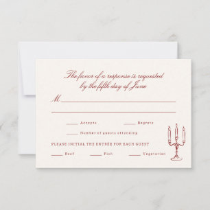 Red Illustrated Whimsical Wedding RSVP Card