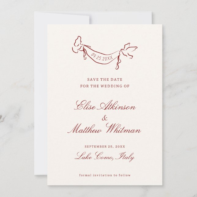 Red Illustrated Whimsical Wedding  Save The Date (Front)