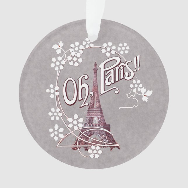 Red Illustration Eiffel Tower White Daisies Grey Ornament (Front)