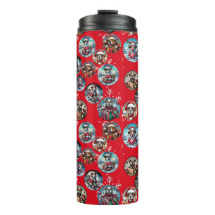 Red illustrative snowflake and dogs Santa gift Thermal Tumbler