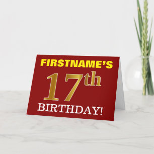 Red, Imitation Gold "17th BIRTHDAY" Birthday Card