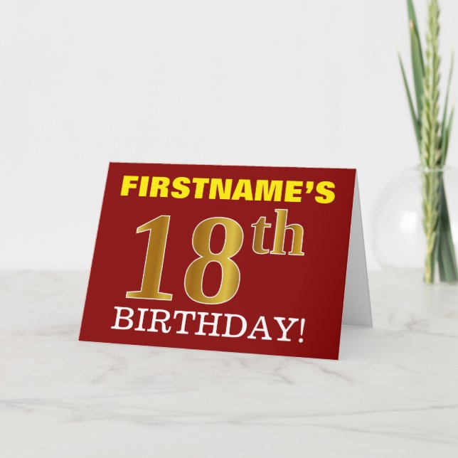 Red, Imitation Gold "18th BIRTHDAY" Birthday Card (Front)