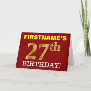 Red, Imitation Gold "27th BIRTHDAY" Birthday Card