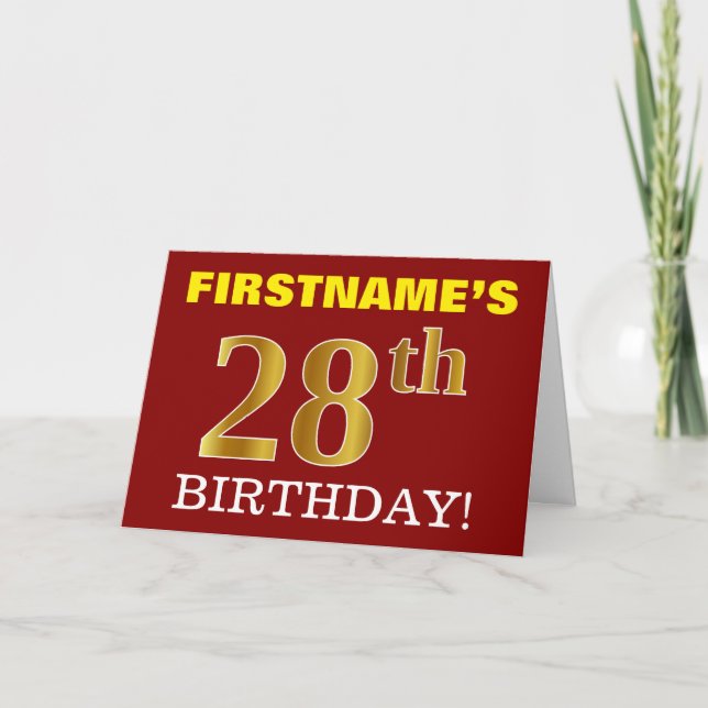 Red, Imitation Gold "28th BIRTHDAY" Birthday Card (Front)