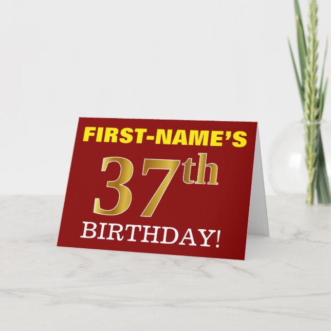 Red, Imitation Gold "37th BIRTHDAY" Birthday Card (Front)