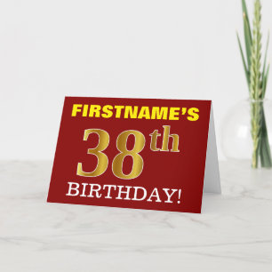 Red, Imitation Gold "38th BIRTHDAY" Birthday Card