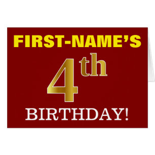 Red, Imitation Gold "4th BIRTHDAY" Birthday Card