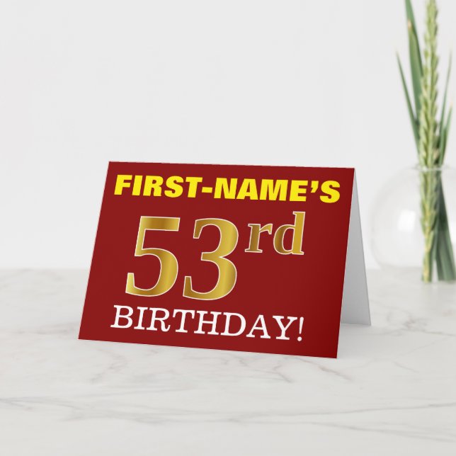 Red, Imitation Gold "53rd BIRTHDAY" Birthday Card (Front)