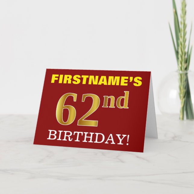 Red, Imitation Gold "62nd BIRTHDAY" Birthday Card (Front)