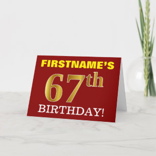 Red, Imitation Gold "67th BIRTHDAY" Birthday Card