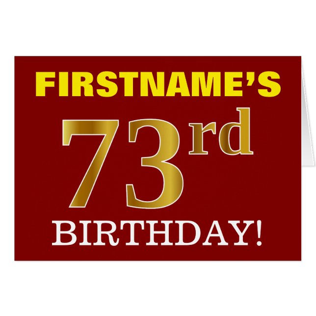 Red, Imitation Gold "73rd BIRTHDAY" Birthday Card (Front Horizontal)