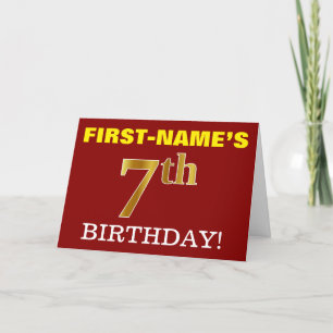 Red, Imitation Gold "7th BIRTHDAY" Birthday Card