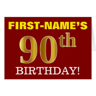 Red, Imitation Gold "90th BIRTHDAY" Birthday Card