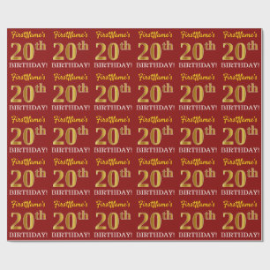 Red, Imitation Gold Look "20th BIRTHDAY" Wrapping Paper
