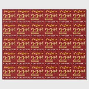 Red, Imitation Gold Look "22nd BIRTHDAY" Wrapping Paper