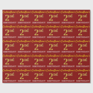 Red, Imitation Gold Look "2nd BIRTHDAY" Wrapping Paper