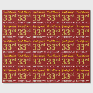 Red, Imitation Gold Look "33rd BIRTHDAY" Wrapping Paper