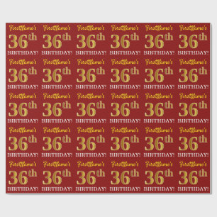 Red, Imitation Gold Look "36th BIRTHDAY" Wrapping Paper