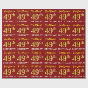 Red, Imitation Gold Look "49th BIRTHDAY" Wrapping Paper
