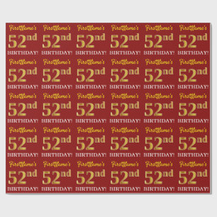Red, Imitation Gold Look "52nd BIRTHDAY" Wrapping Paper