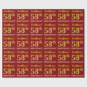 Red, Imitation Gold Look "58th BIRTHDAY" Wrapping Paper