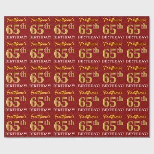 Red, Imitation Gold Look "65th BIRTHDAY" Wrapping Paper