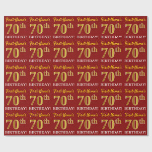 Red, Imitation Gold Look "70th BIRTHDAY" Wrapping Paper