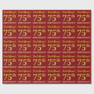 Red, Imitation Gold Look "75th BIRTHDAY" Wrapping Paper