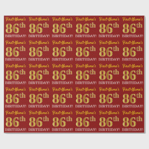 Red, Imitation Gold Look "86th BIRTHDAY" Wrapping Paper