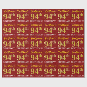 Red, Imitation Gold Look "94th BIRTHDAY" Wrapping Paper