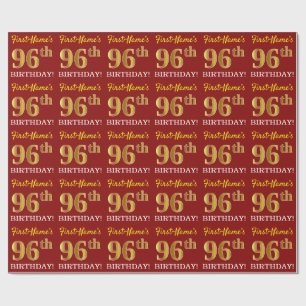 Red, Imitation Gold Look "96th BIRTHDAY" Wrapping Paper