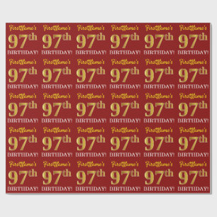 Red, Imitation Gold Look "97th BIRTHDAY" Wrapping Paper