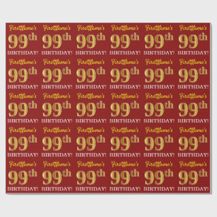 Red, Imitation Gold Look "99th BIRTHDAY" Wrapping Paper