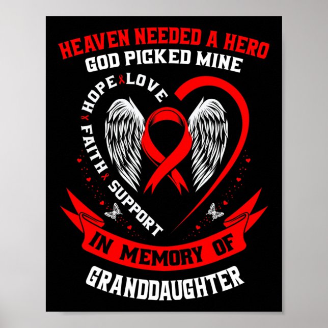 Red In Memory Of Granddaughter Heart Disease Aware Poster (Front)