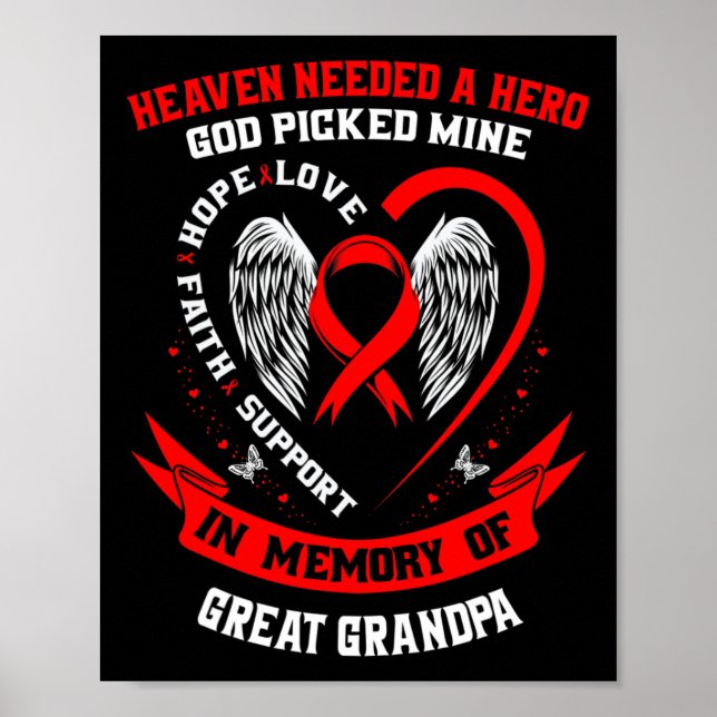 Red In Memory Of Great Grandpa Heart Disease Aware Poster (Front)