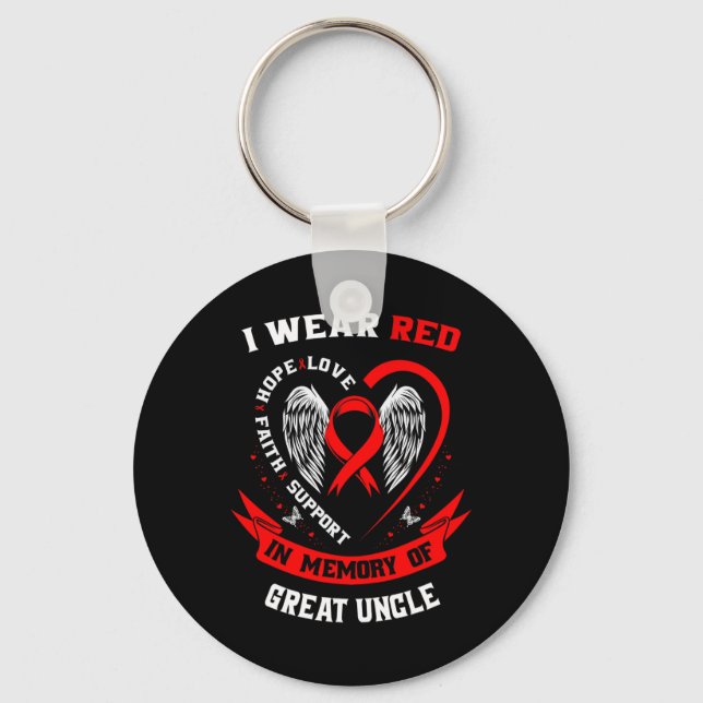 Red In Memory Of Great Uncle Heart Disease Awarene Key Ring (Front)