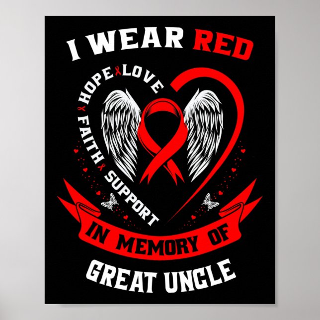 Red In Memory Of Great Uncle Heart Disease Awarene Poster (Front)