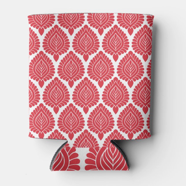Red Indian Ornamental White Background Can Cooler (Front)