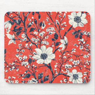 Red Indigo Folk Winter Floral Snow Pattern Mouse Pad