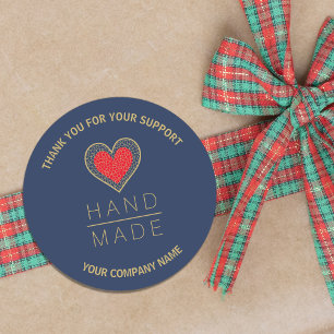 Red & Indigo Heart Simple Minimalist Handmade Classic Round Sticker