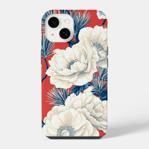 Red Indigo Peony Plum Blossom Pattern iPhone 14 Case