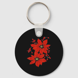Red Insettia Happy Merry Christmas  Key Ring