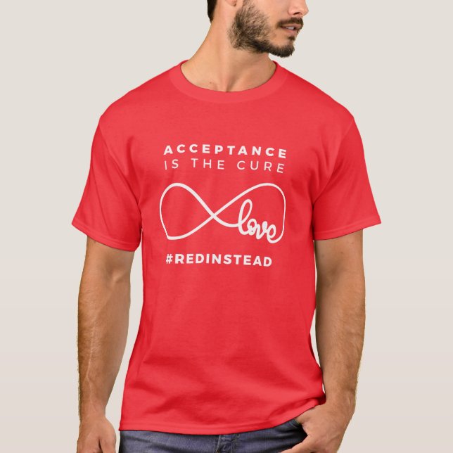 Red Instead Acceptance Of Autism T-Shirt (Front)