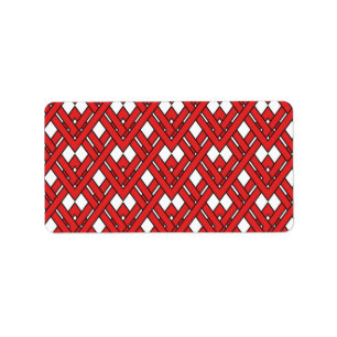 Red Interlocking Rhombuses Geometric Zig Zag Lines Label