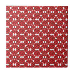 Red Interlocking Rhombuses Geometric Zig Zag Lines Tile