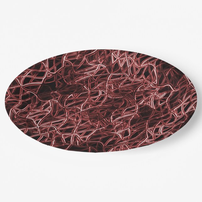 Red intertwined network of rustic and tangled wire paper plate (Angled)